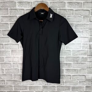 PXG Parsons Xtreme Solid Black Logo Collared Performance Snap Golf Polo Women XS